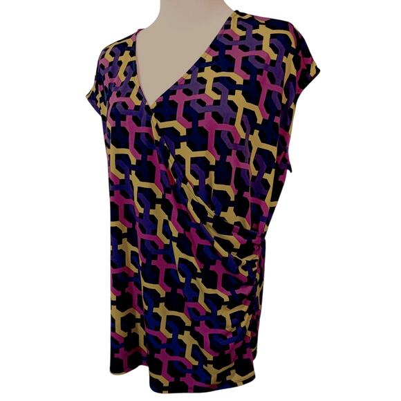 LIZ CLAIBORNE Stretchy Faux Wrap Blouse Top Plus 1X Surplice Career Office VNeck - Picture 2 of 7